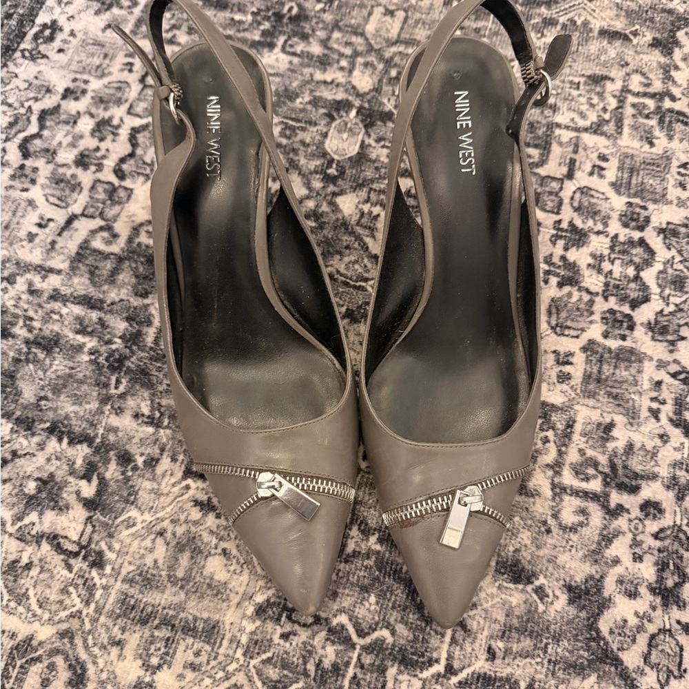 Nine West Taupe Slingback Heels with Zipper Detail